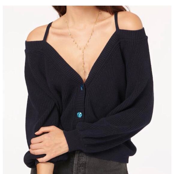 NWOT Cami NYC Elizabeth Sweater Large Blue Merino Wool Cold Shoulder Cardigan - Picture 8 of 13